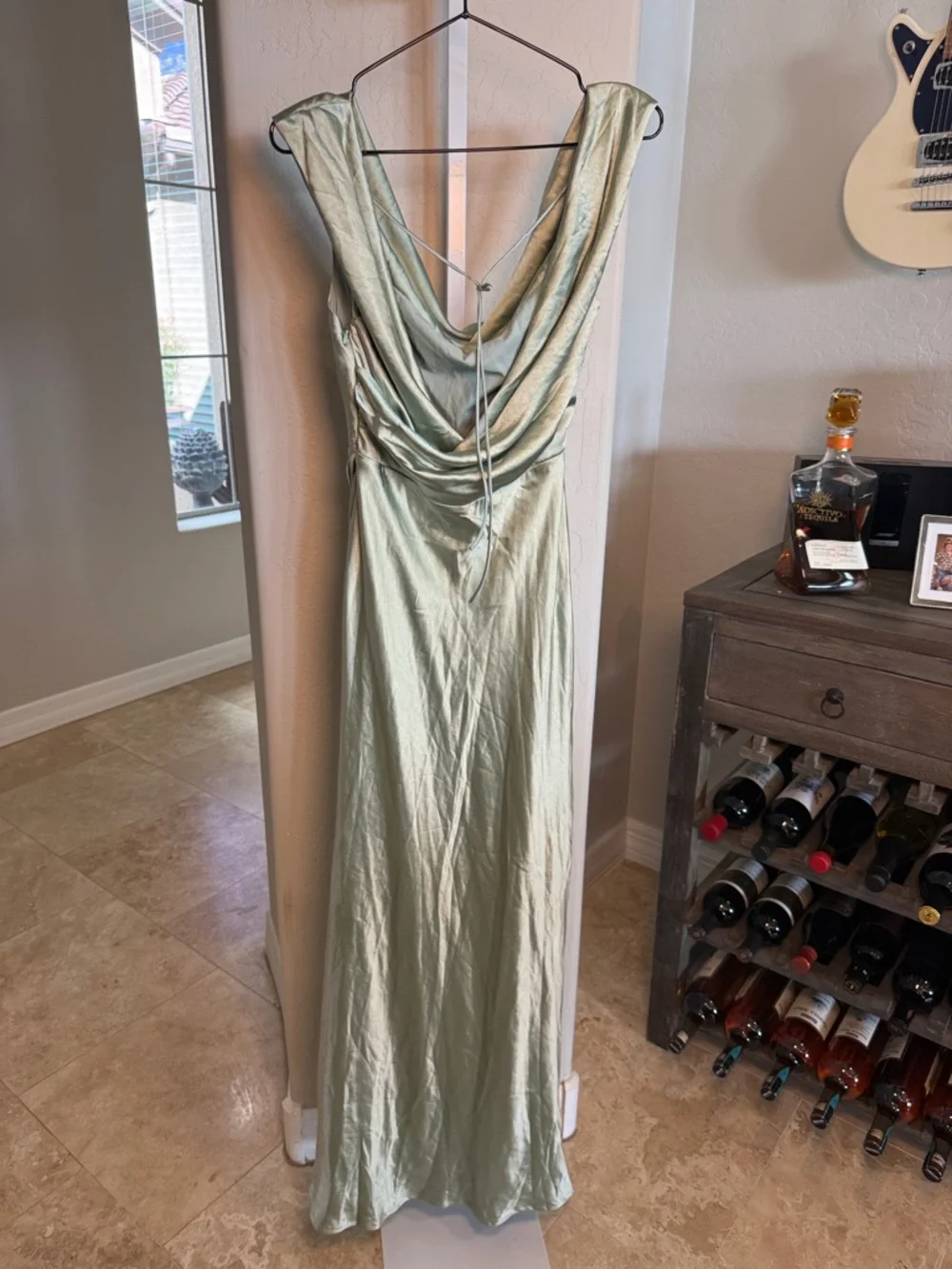 Selfie Leslie Chills Cowl Neck Satin Maxi Dress Sage Size Small - Picture 7 of 8